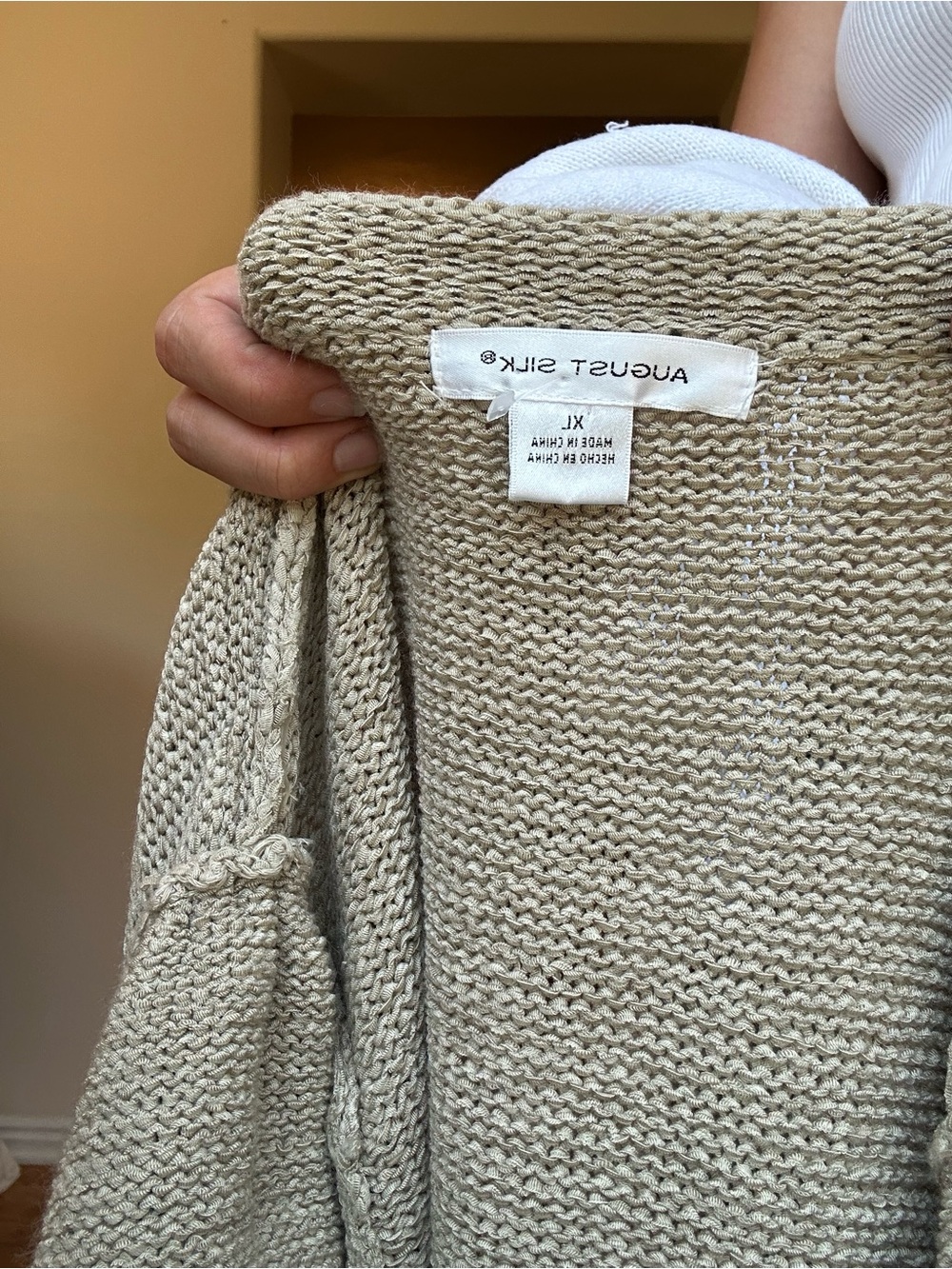 Adorable August silk Beige Open Knit Tie-Front Cardigan - Picture 7 of 7